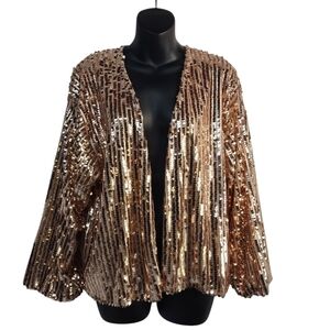 Blue S Women's Sequined Open Front Jacket Size M NWT
